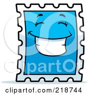 Happy Blue Postage Stamp Character Smiling