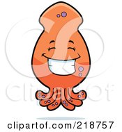 Poster, Art Print Of Happy Orange Octopus Character Smiling
