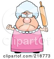 Plump Granny Waving A Rolling Pin In Anger