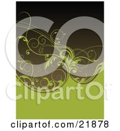 Clipart Picture Illustration Of A Dark Green Background With Text Space And Lighter Vines