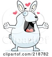 Poster, Art Print Of Plump White Rabbit Under Hearts