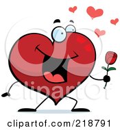 Poster, Art Print Of Romantic Heart Character Giving A Rose