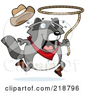 Poster, Art Print Of Plump Raccoon Cowboy Swinging A Lasso