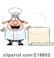 Poster, Art Print Of Plump Female Chef Holding A Blank Scroll