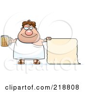 Royalty Free RF Clipart Illustration Of A Plump Frat Man Holding Beer And A Blank Scroll