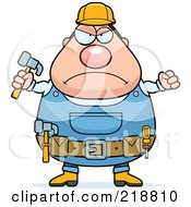 Poster, Art Print Of Plump Builder Man With A Fist And Hammer