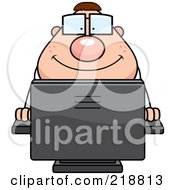 Royalty Free RF Clipart Illustration Of A Plump Computer Nerd Using A PC by Cory Thoman