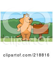 Poster, Art Print Of Cat Standing Upright Beside A Blank Wood Sign Outdoors