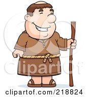 Royalty Free RF Clipart Illustration Of A Happy Friar Holding A Staff by Cory Thoman