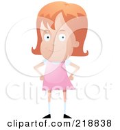 Poster, Art Print Of Red Haired Girl In A Pink Dress Standing With Her Hands On Her Hips