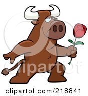 Poster, Art Print Of Romantic Bull Presenting A Red Rose For His Love