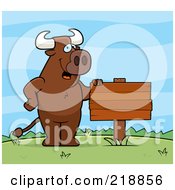 Poster, Art Print Of Bull Standing Upright Beside A Blank Sign Outdoors