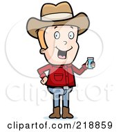 Poster, Art Print Of Blond Cowboy Holding A Glass Of Water