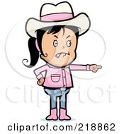 Mad Black Haired Cowgirl Angrily Pointing by Cory Thoman