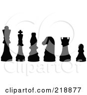 Royalty Free RF Clipart Illustration Of A Line Up Of Chess Pieces In Black Silhouette by JR #COLLC218877-0123