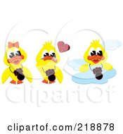 Poster, Art Print Of Digital Collage Of Three Yellow Ducks A Girl A Crying Boy And One On A Cloud