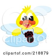Royalty Free RF Clipart Illustration Of A Yellow Duck On A Cloud With A Camera