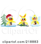 Poster, Art Print Of Digital Collage Of Yellow Christmas Easter And Angel Ducks With Cameras