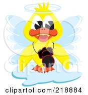 Poster, Art Print Of Yellow Duck Angel With A Camera On A Cloud