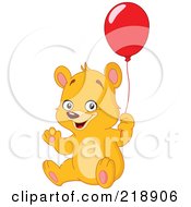 Poster, Art Print Of Friendly Teddy Bear Waving And Holding A Red Balloon