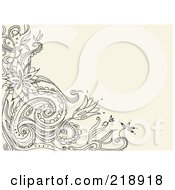 Royalty Free RF Clipart Illustration Of A Black Floral Doodle Corner On A Tan Background by yayayoyo #COLLC218918-0157