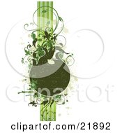 Poster, Art Print Of Worn Green Text Space With Vertical Lines Splatters And Vines On A White Background