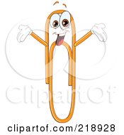 Royalty Free RF Clipart Illustration Of An Orange Paperclip Character Holding His Arms Up by yayayoyo