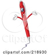 Royalty Free RF Clipart Illustration Of A Red Pen Character Holding His Arms Up by yayayoyo