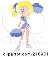 Royalty Free RF Clipart Illustration Of A Winking Blond Cheerleader In A Blue Uniform