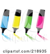 Royalty Free RF Clipart Illustration Of A Digital Collage Of Blue Yellow Green And Pink Highlighters Leaving Marks