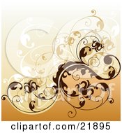 Poster, Art Print Of Brown And White Floral Vines Curling Over A Gradient Orange Background