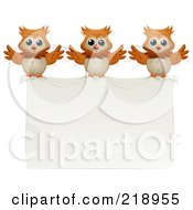 Poster, Art Print Of Royalty-Free Rf Clipart Illustration Of Three Owls Carrying A Banner