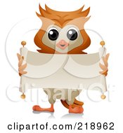 Poster, Art Print Of Cute Owl Unrolling A Blank Scroll Banner