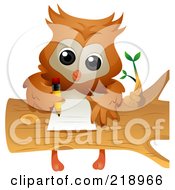Royalty Free RF Clipart Illustration Of A Cute Owl Doing Homework On A Log
