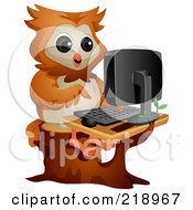 Poster, Art Print Of Cute Owl Using A Computer