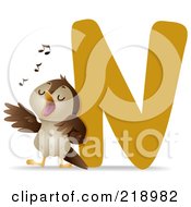 Royalty Free RF Clipart Illustration Of An Animal Alphabet With A Nightingale By An N by BNP Design Studio