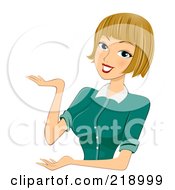 Royalty Free RF Clipart Illustration Of A Dirty Blond Woman Presenting In A Green Shirt