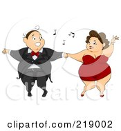 Royalty Free RF Clipart Illustration Of A Chubby Couple Having Fun On A Dance Floor