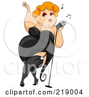 Poster, Art Print Of Sexy Chubby Woman Singing In A Black Dress