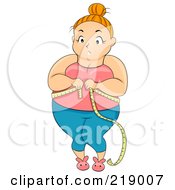 Chubby Woman Standing And Measuring Her Waist