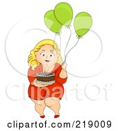 Poster, Art Print Of Chubby Woman Carrying A Birthday Cake And Balloons