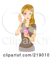 Poster, Art Print Of Dirty Blond Woman Applying Face Powder