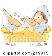 Royalty Free RF Clipart Illustration Of A Chubby Woman Scrubbing Up In A Bubble Bath by BNP Design Studio