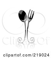 Royalty Free RF Clipart Illustration Of An Ornate Black And White Spoon And Fork Design by BNP Design Studio #COLLC219024-0148