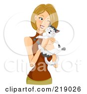 Royalty Free RF Clipart Illustration Of A Dirty Blond Woman Cuddling With Her Cat