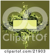 Poster, Art Print Of Yellow Text Space Box With Green Vines And Splatters On A Green Background