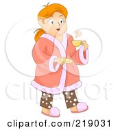 Chubby Woman In A Robe Carrying A Cup Of Coffee