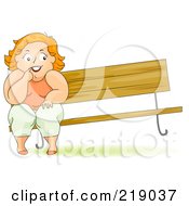 Poster, Art Print Of Chubby Woman Sitting On A Bench The Other Side Lifting Up