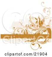 Clipart Picture Illustration Of A Leafy Orange Vine Growing Around A Blank Red Bar On A White And Tan Background