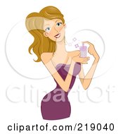Royalty Free RF Clipart Illustration Of A Dirty Blond Woman Spraying On Perfume by BNP Design Studio